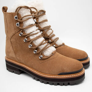 Marc Fisher LTD IZZIE Dark Brown Suede Genuine Shearling Lugsole Boots SIZE 7.5